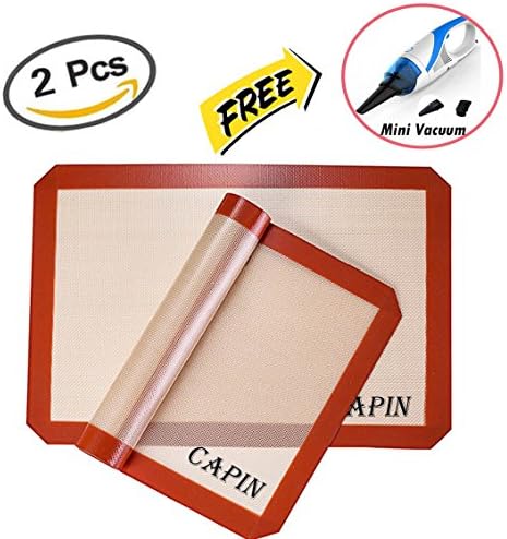 CAPIN Non-stick Silicone Baking Mat Set, Half Sheet Size for Baking Cookies, Pastry, Macaron, Work Great with Oven (11-5/8" x 16-1/2", Red)