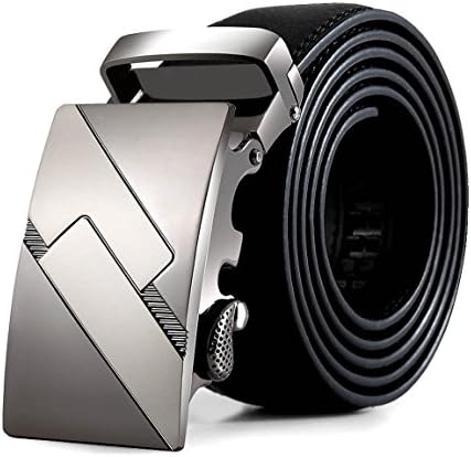 ClickBelts Men's Faux Leather Ratchet Belt Silver With Black Strap