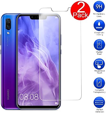 MaxKu HUAWEI nova 3 Screen Protector, 0.3mm Premium Tempered Glass Screen Protector 9H Hardness Rating and Easy Bubble-Free Installation [ 2-Pack]