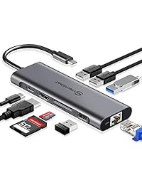 Hub USB C, Hub USB Tipo C, UtechSmart 9 en 1 Adaptador USB C a HDMI con Ethernet, Puerto de carga de suministro de energía C, Lector de tarjetas SD TF, Adaptador de 4 puertos USB Compatible para MacBook y otras computadoras portátiles USBC