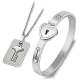 Lock Bracelet and Key Necklace - Titanium Steel Couples Jewelry, Romantic Gift for Valentines Day, Birthday, Christmas, Weddi
