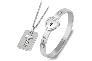 SONGCHANGJEWELRY Lock Bracelet and Key Necklace - Titanium Steel Couples Jewelry, Romantic Gift for Valentines Day, Birthday, Christmas, Wedding, Anniversary