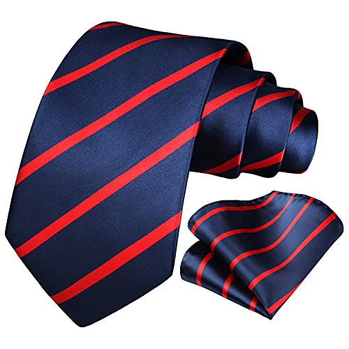HISDERN Plaid Tie Handkerchief Woven Classic Stripe