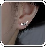 Yheakne Vintage Tiny Rhinestone Leaf Stud Earrings Small Crystal Ear Climber Earrings Gold Cz Leaf Earring Sparkly Arc Rhinestone Ear Crawler Earring Jewelry for Women