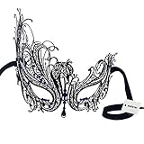Signstek Metal Laser Cut Filigree Masquerade Venetian Party Mask with Black/Blue Stones