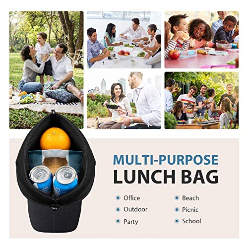 Large Neoprene Lunch Bag for Women Adults, 14" x 14" x 5.5" Insulated Big Lunch Tote Box Reusable Lunch bag for Work Office Outdoors Travel (Black) - Thumbnail 4