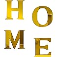CREATCABIN 4Pcs Acrylic Mirror Home Sign Letters 3D Wall Sticker Wall Art Decals Decor Self Adhesive Removable Eco-Friendly For Home Kitchen Bedroom Living Room Bathroom Decoration Gold Color