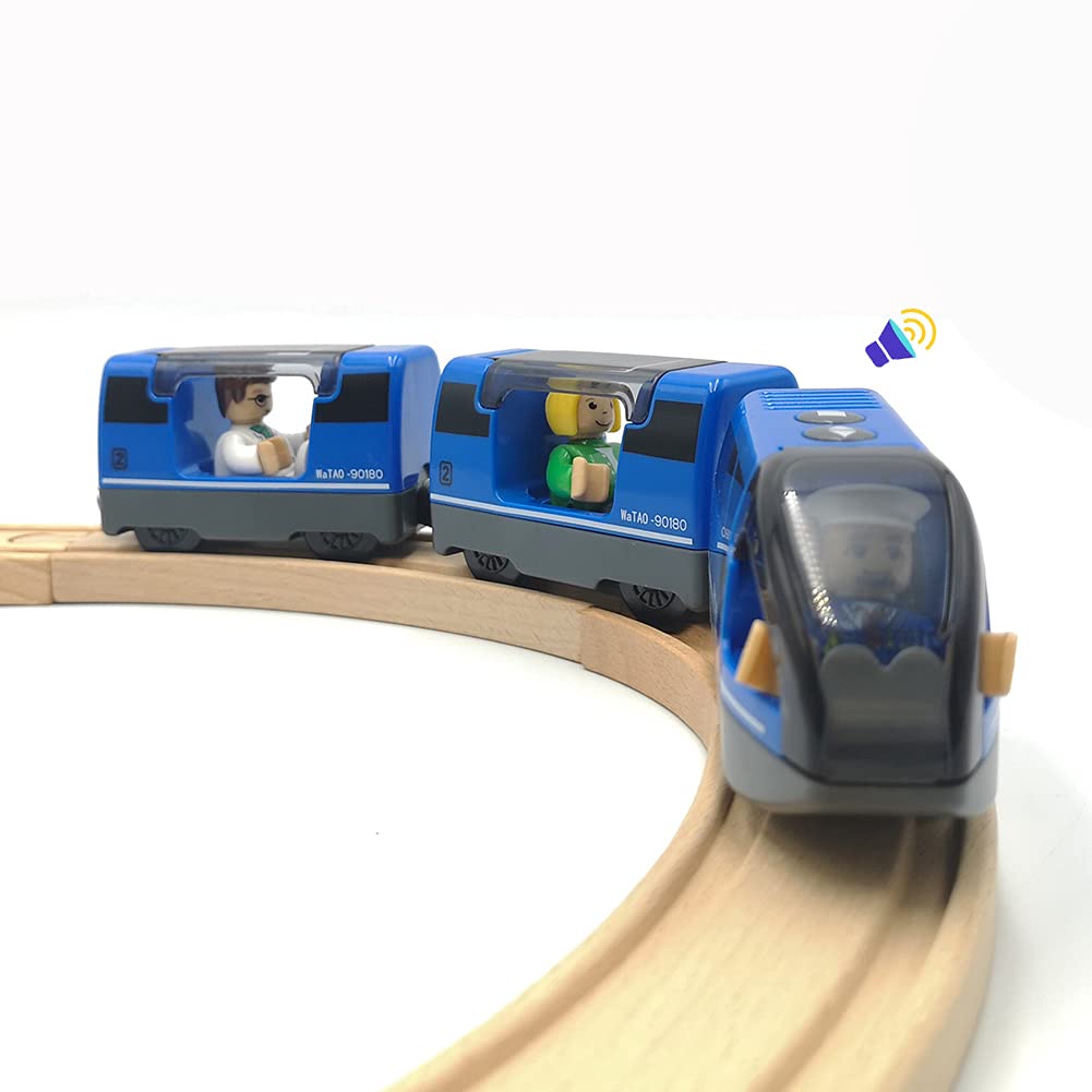 Photo 1 of DSHMIXIA Battery Operated Train for Wooden Train Track Set Toys for Toddlers 3 4 5 Year Old Boys Kids Magnetic Couplings City Vehicle with Figures(Without Battery)