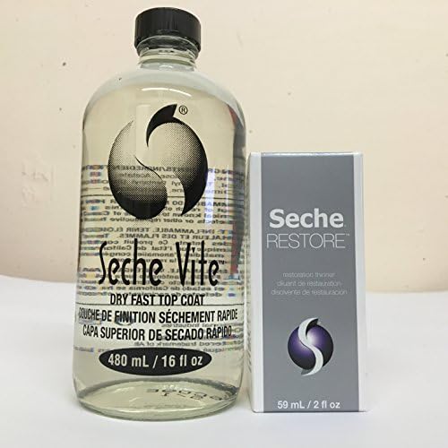 Seche Vite Dry Fast Top Coat 480 mL/16 fl oz + FREE Seche Restore(Restoration Thinner)