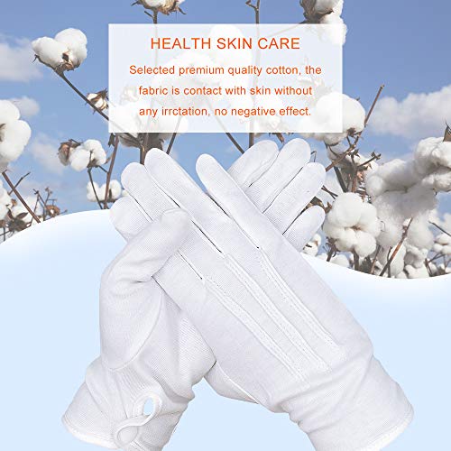 3 Pairs White Cotton Women Gloves with Stripes, for Formal Parade Marching Costume, Party Dress Gloves - Thumbnail 3