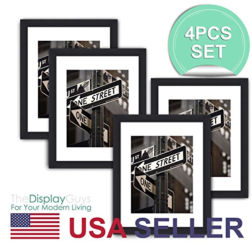 TheDisplayGuys Set of 4 Black Wooden 11x14 Picture Frames matted to 8x10 Photo with Tempered Glass for Wall Hanging (Value 4-Pack)