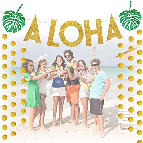 Warmsheep Hawaiian Aloha Party Decorations, Gold Glitter Party Like A Pineapple Banner, Large Gold Glittery Aloha Banner, Luau Party Supplies Favors