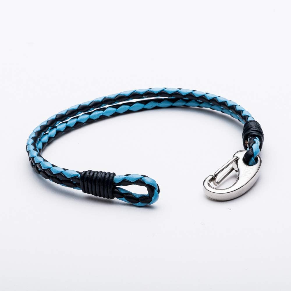 Tribal Steel 3mm Plaited Leather Bracelet. Blue Braided Leather 2-Strand, Stainless Steel shrimp clasp - Image 3