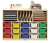 ECR4Kids Birch Multi-Section Storage Cabinet with 15 Scoop Front Bins, Assorted Colors