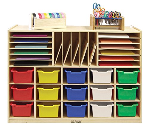 ECR4Kids Birch Multi-Section Storage Cabinet with 15 Scoop Front Bins, Assorted Colors