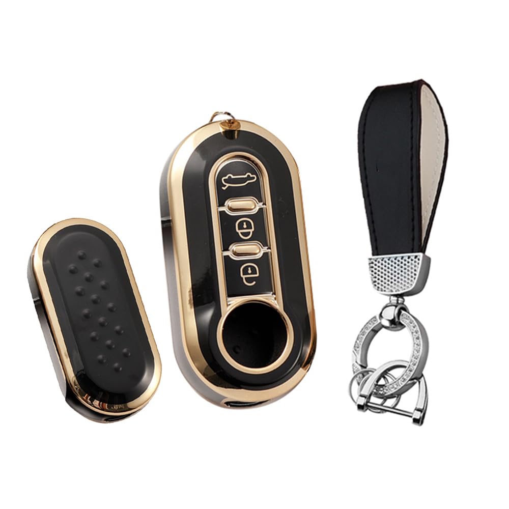 HIBEYO Car Key Case Fits Fiat Key Cover Silicone Cover Protective Case for Fiat 500L Ducato Panda Punto Bravo Ducato Musa Flip Key Ring Remote Key Flip Black