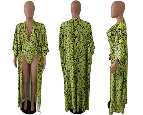 Women Sexy V Neck Boho Print Bikini Swimsuit with Long Kimono Cardigan Cover Ups