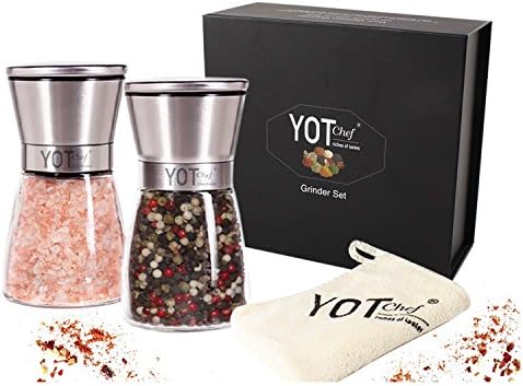 Salt and Pepper Grinder Set - Adjustable Pepper Grinder, Spice Grinder, Salt Grinder â€“ Ceramic Salt and Pepper Shakers â€“ Great Gift for the Foodie, Home Cook, or Pro Chef by YOT Chef