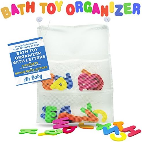 Ah Baby Bathtub Letters with Bath Toy Organizer Bag for Neat Bathrooms and Smart Kids