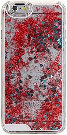DAMINFE Protective Hard Back Case for iPhone 6 Plus,3D Flowing Liquid Case for iPhone 6 Plus,Bing Bling Gliter Girls'iPhone 6 Plus Case,Creative Dual Layer Transparent Fantastic Shiny Glitter Quicksand Powder Colorful Love Heart Free Floating Cute Case for Apple iPhone 6 Plus with 5.5 inch Screen red