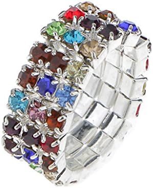 3 x Elastic Toe Ring Bridal Jewelry 3-Row Rhinestone 9mm---Multicolor