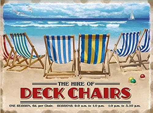 English Seaside Beach Deckchairs Advertising Plaque Picture Metal Tin Signs for Home Decor Wall Post Housewarming Gift