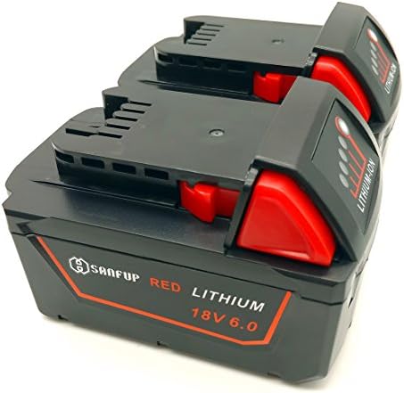 SANFUP 18V 6.0Ah Replacement Battery for Milwaukee M18 48-11-1850 Redlithium Bat Pack (2Pack)