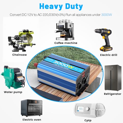 Pure Wave Inverter 3000 W Power Inverter 24 V 220 V/230 V Power Transformer – 2 AC Sockets and USB Ports and High Current Wiring Ports for Car Camper Boat