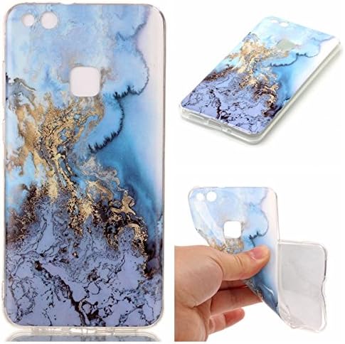 For Huawei P10 Lite Case [With Tempered Glass Screen Protector],Metatze Slim TPU Flexible Shockproof Anti-Scratch TPU Bumper Protective Case for Huawei P10 Lite - Marble Blue