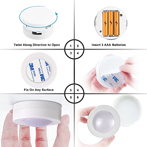 LEDERA Wireless LED Puck Lights, Kitchen Under Cabinet Lighting with Remote Control, Battery Powered Dimmable Closet Lights, 6 Pack