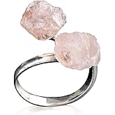 AYANA Adjustable Healing Crystal Ring | Handmade bypass ring for women with Gold-plated Copper | Statement Rings with Ethically Sourced Natural Healing Crystal Gemstone (Rose Quartz)