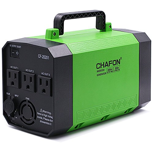 CHAFON 300W Portable Generator Power Inverter,200WH/52800mAh Lithium Battery Backup Power Supply Charged by Solar/Wall Outlet/Cars with 3 110V AC Outlet,4 DC 12V Ports,4 USB Ports (Green)