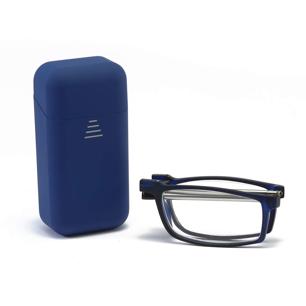 MMOWW Folding Reading Glasses, Portable Pocket for Men and Women Blue Light Blocking Compact Reading Aid Foldable Reading Glasses With Flip Case (Blue, +3.5)