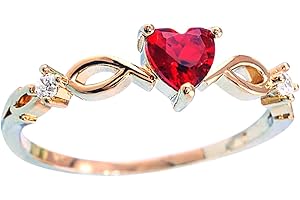 AIMAOMI Women Heart Shaped Engagement Rings Inlaid Zircon Anniversary Rings Elegant Exquisite Wedding Jewelry (A-Red, 5)