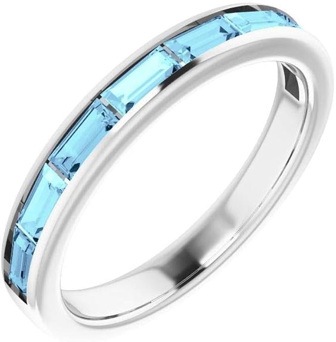 Solid 14k White Gold Aquamarine Ring Band (Width = 3.2mm) Amazon.co.uk