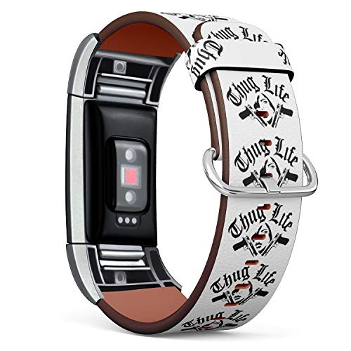 Replacement Leather Strap Printing Wristbands Compatible with Fitbit Charge 2 - Thug Life Girl in Hoodie with Fitbit Guns