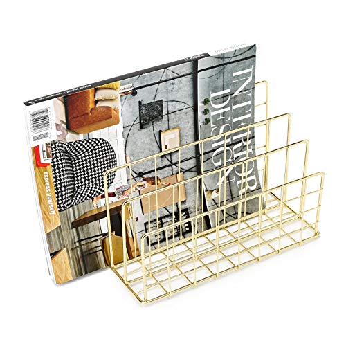 Delifox Mail Sorter - Letter Organizer Metal Desktop File Rack Postcard Holder for Home and Office, Gold