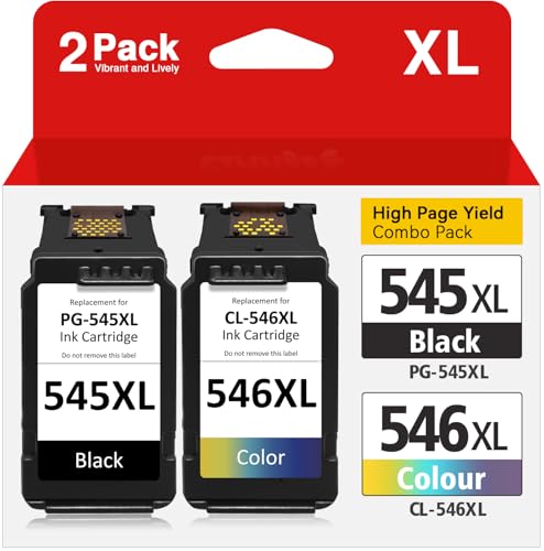 545 546 XL Ink Cartridges Replacement for Canon PG 545XL CL 546XL, Canon Ink 545 546, for Canon PIXMA TS3150 TR4650 TS3350 MG2450 MG2250s MG2950 MG3050 TR4550 TS3151 (Black) Tri-Color, 2-Color Pack)