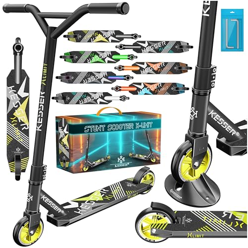 KESSER® Stunt Scooter X-Limit - 360° Lenkung Robuster Funscooter Stuntscooter mit ABEC 9 Kugellagern, 100 mm PU Räder, Kickscooter Tretroller Cityroll