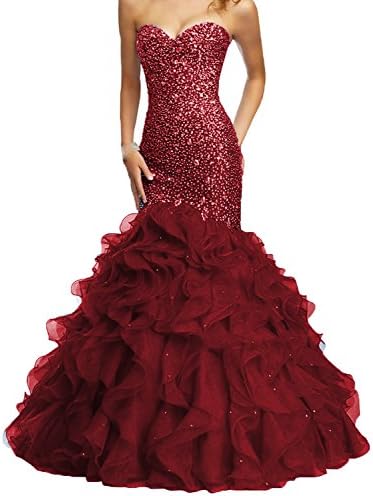 Fllbridal Women's Beaded Sweetheart Lace Up Mermaid Prom Dresses 2016 XC009 Burgundy US6