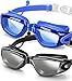 2 Pack Swim Goggles,Adult Swimming Goggles for Men Women Youth Kids,Anti Fog UV Protection,No Leaking,Shatterproof,with Ear Plug(Black,Blue)