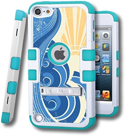 iPod touch 5 Case, CASECREATOR[TM] For Apple iPod touch 5 5G 5th GEN () -- TUFF Hybrid Rubber Hard Snap-on Case Natural Cream W/Tropical Teal-Blue Waves