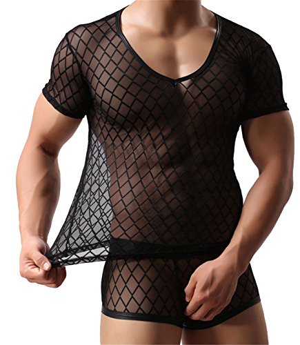 UPC 714491929299, Sexy Men&#39;s T-shirt Mesh Sheer Undershirt Man Underwear Black (M)