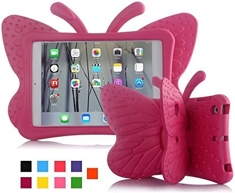 iPad Mini 4 3 2 1 Kids Case Kids Proof Shockproof Protective Case Lightweight Durable EVA Butterfly Cartoon Stand Case for iPad Mini 1/2/3/4 7.9 Inch by RICKI NOT for iPad 2 3 4 or iPad Air (Rose Red)