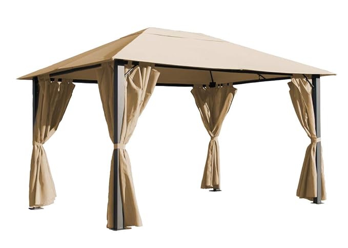 QUICK STAR Metall Garten Pavillon Paris 3x4m Antik Sand Partyzelt mit 4 Seitenteilen