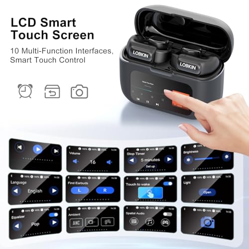 LOBKIN Open Ear Headphones, Clip On Earphones, Wireless Earbuds Bluetooth 5.4, Open Ear Earbuds with LED Touchscreen Display and 4GB Memory,36 Hours Playtime,Sports Headphones for Fitness and Running | Bluetooth 5.4, with LED Touchscreen Display and 4GB Memory,36H Playtime,Sports Earphones for Fitness and Running