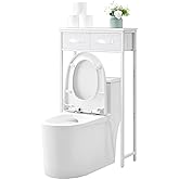 MOHOPE 2-Tier Over The Toilet Storage with 2 Fabric Drawers, Freestanding Above The Toilet Storage Cabinet, Space Saver Metal Over Toilet Bathroom Organizer Shelf for Small Space, White