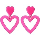 Pink Double Heart Drop Earrings for Women - Y2K Lover Dangle Earrings, Beach Acrylic Candy-Colored Jewelry, Valentine's Day Gift