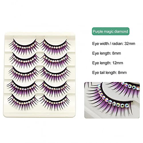 Mixed Coloured Mink Eyelashes With Rhinestones Thick Eyelash Reusable Lashes Wispy And Light(Purple)