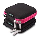 TouchFine (2Pack) Hard EVA Carrying Case for iPod/MP3/Earphones/Usb Cable 2 Mesh Pockets Storage Bags-Black+Black/Hot Pink